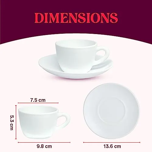 Larah by BOROSIL Silk Series Blue Eve Opalware Cup and Saucer Set of 12 pcs | Tea/Coffee Cups 145 ml | Microwave & Dishwasher Safe, Bone-Ash Free | Crockery Set Ideal for Daily Use & Gifting, White