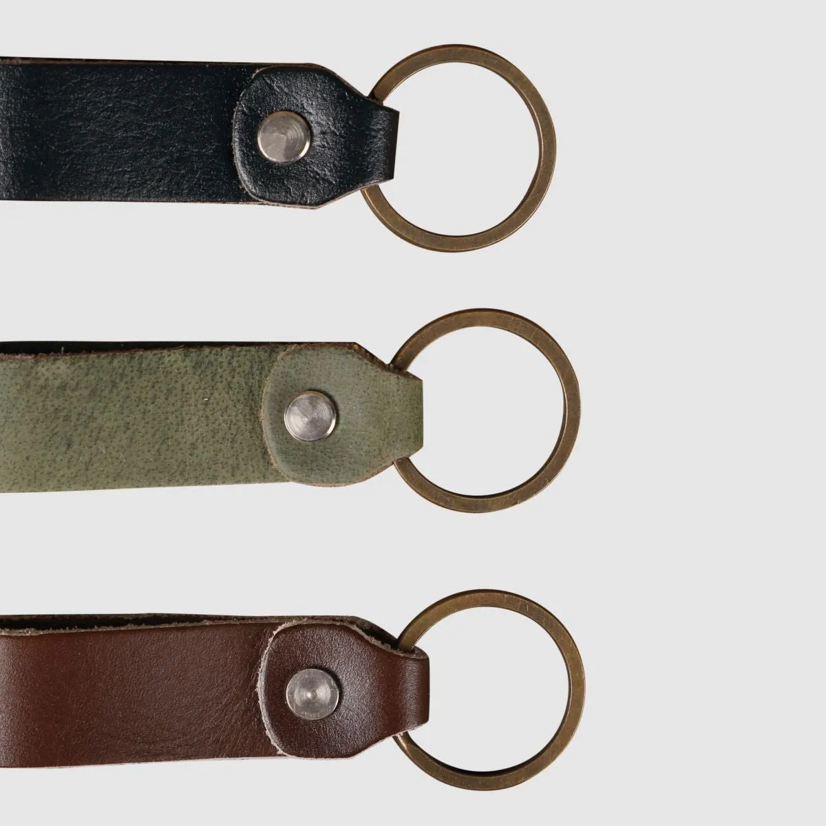 Leather Keychain Loop Style- Olive Green