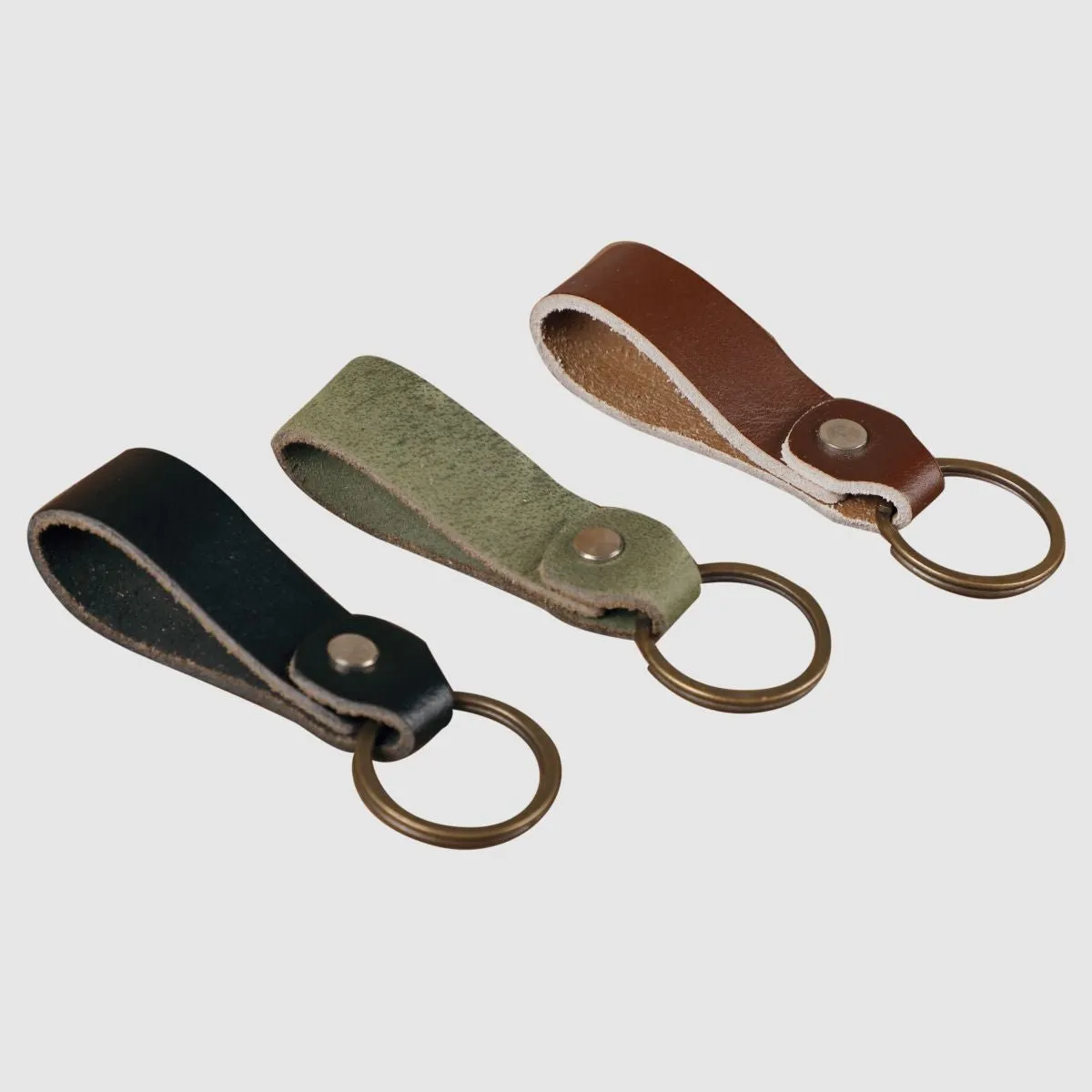Leather Keychain Loop Style- Olive Green