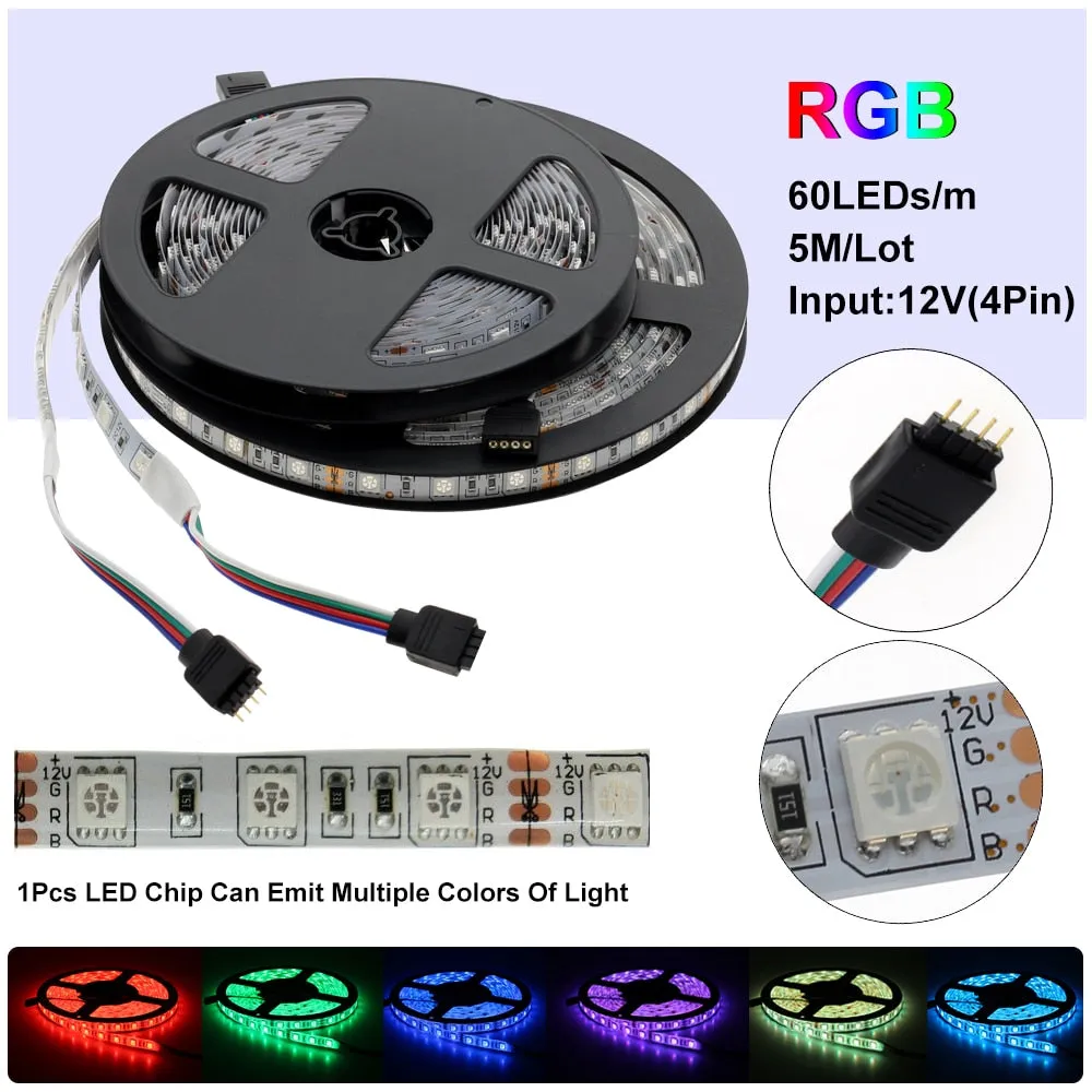 LED Strip 5050 DC12V 60LEDs/m Flexible LED Light RGB RGBW 5050 LED Strip 300LEDs 5m/lot