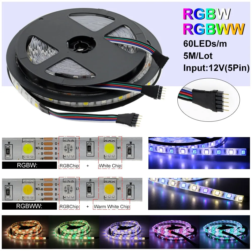 LED Strip 5050 DC12V 60LEDs/m Flexible LED Light RGB RGBW 5050 LED Strip 300LEDs 5m/lot