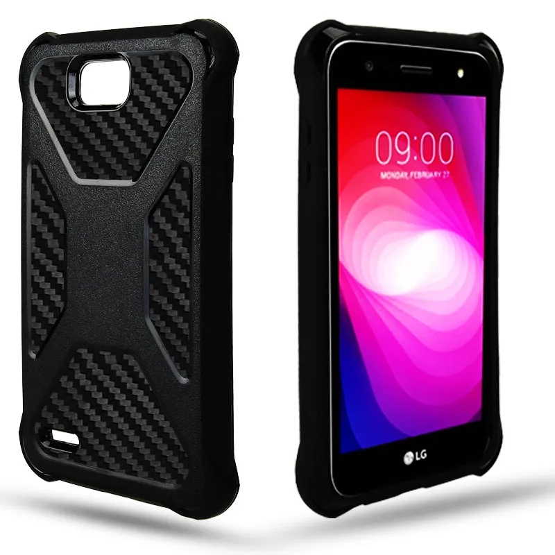 LG X Power 2 Case, LG X Charge, LG Fiesta 2, Fiesta, LG K10 Power, Rugged Slim Rotating Holster Swivel Lock Carbon Fiber Combo Clip Case Cover - Black