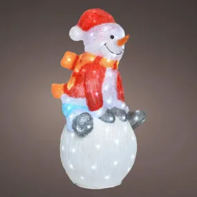 Lumineo 70.5cm White LED Acrylic Snowman Sitting on Snowball