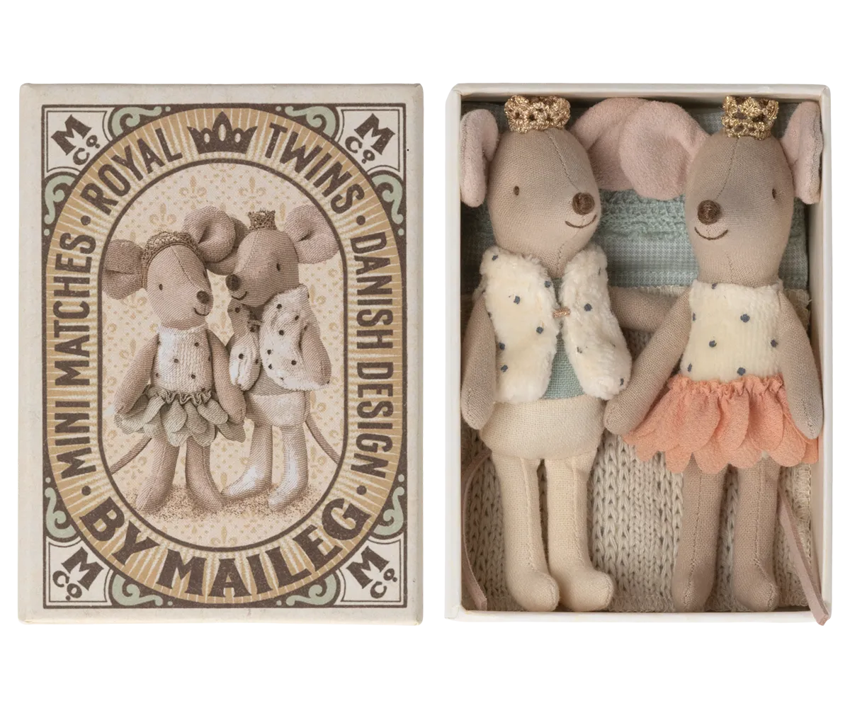 Maileg Royal Twins Mice, Little Sister and Brother in Matchbox