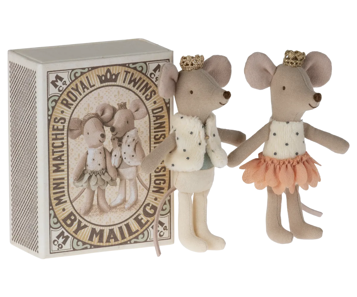 Maileg Royal Twins Mice, Little Sister and Brother in Matchbox