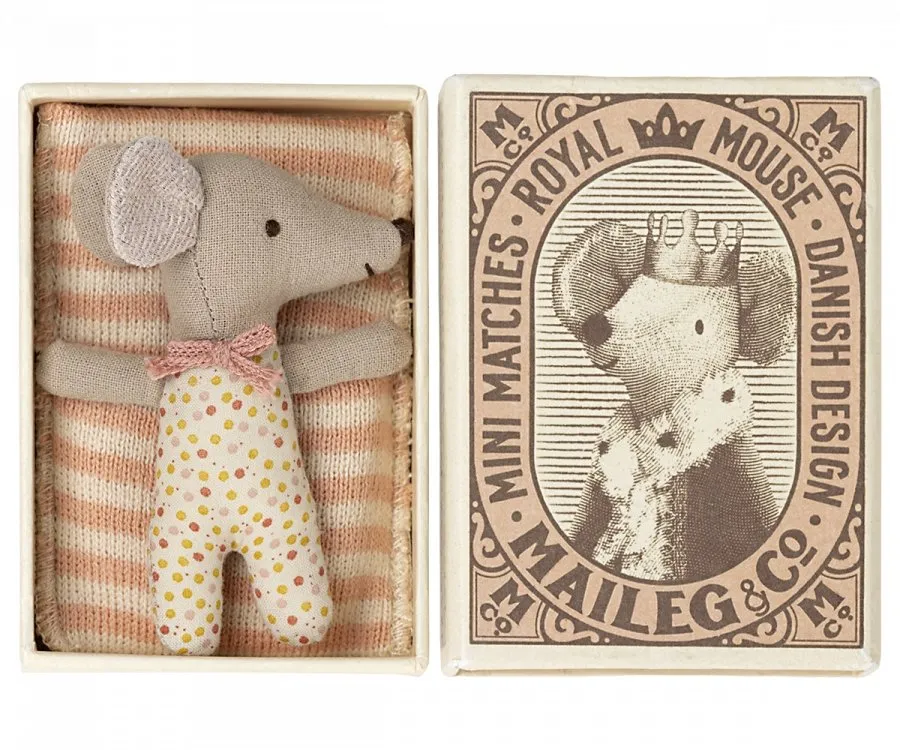 Maileg | Sleepy/Wakey Baby Mouse in Matchbox, Girl