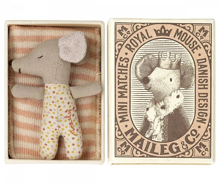 Maileg | Sleepy/Wakey Baby Mouse in Matchbox, Girl