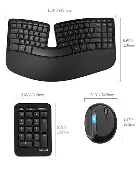 Microsoft Sculpt Ergonomic Desktop Wireless Keyboard and Mouse, 2.4GHz RF, USB - L5V-00001