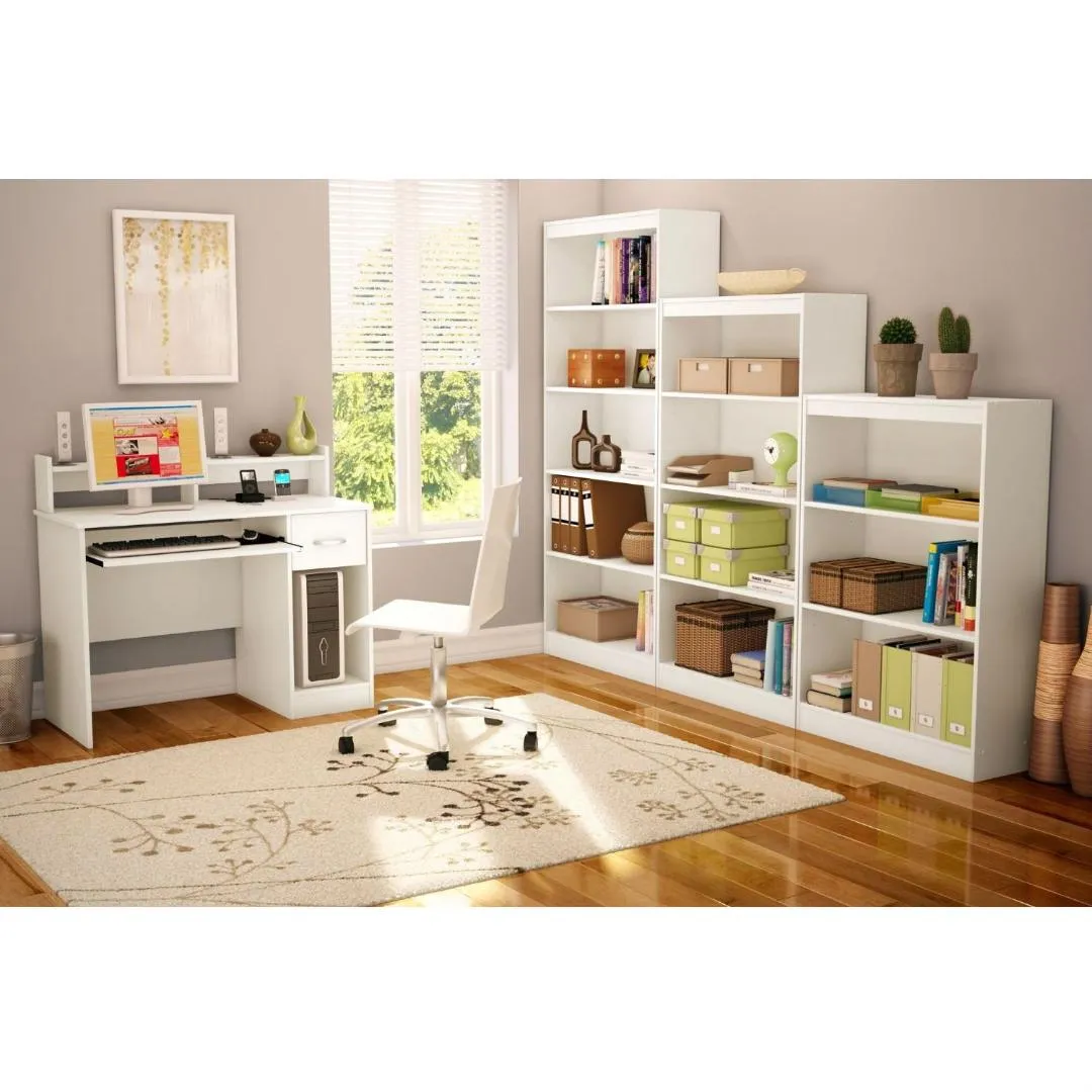 Modern Computer Desk with Keyboard Tray in White Finish