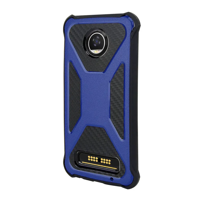 Motorola Moto Z2 Play Case, Rugged Slim Rotating Swivel Lock Carbon Fiber Combo Case for Moto Z2 Play - Blue