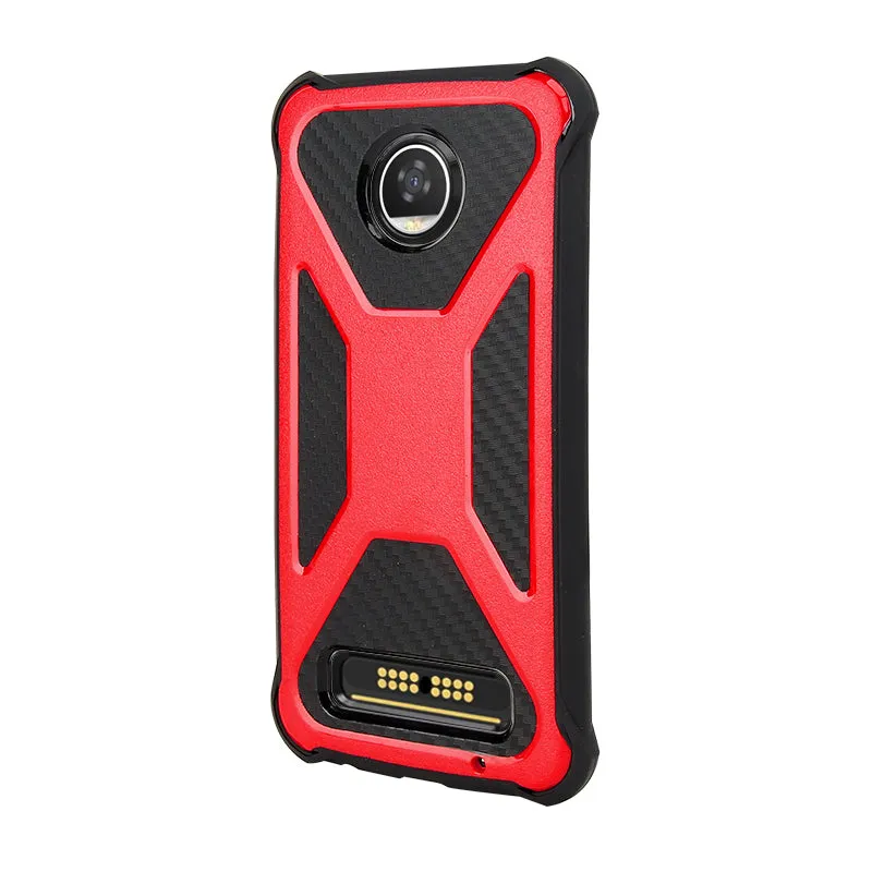 Motorola Moto Z2 Play Case, Rugged Slim Rotating Swivel Lock Carbon Fiber Combo Case for Moto Z2 Play - Red
