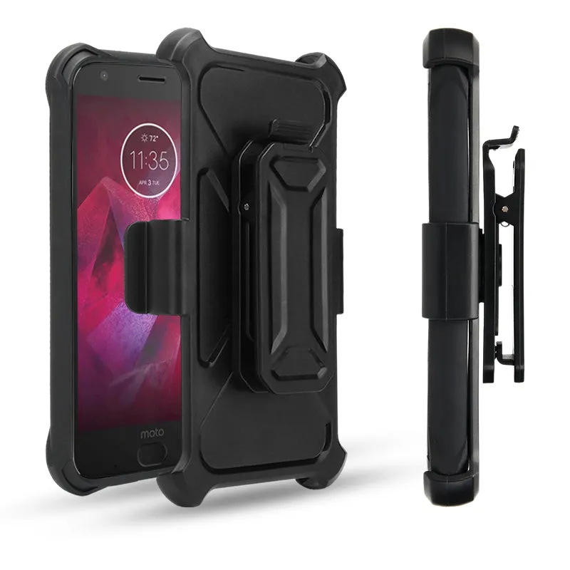 Motorola Moto Z2 Play Case, Rugged Slim Rotating Swivel Lock Carbon Fiber Combo Case for Moto Z2 Play - Red