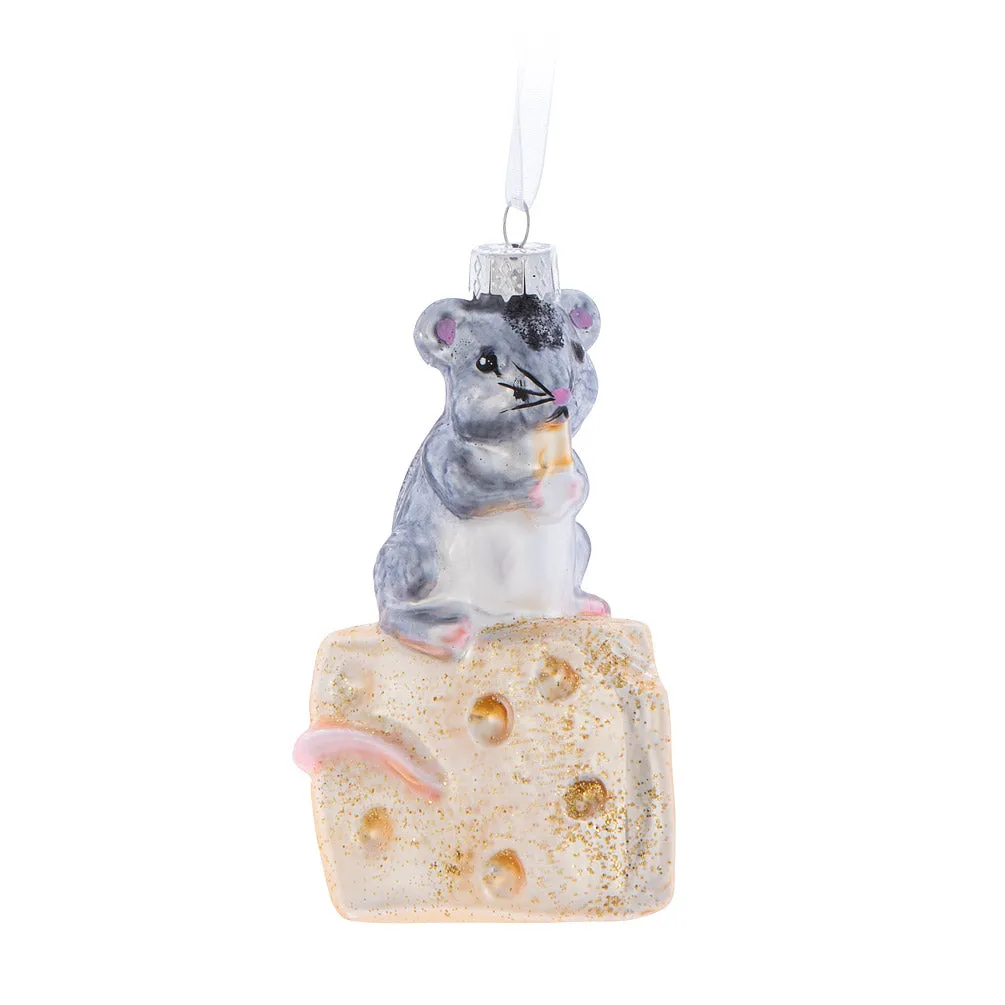 Mouse on Cheese Glass Ornament