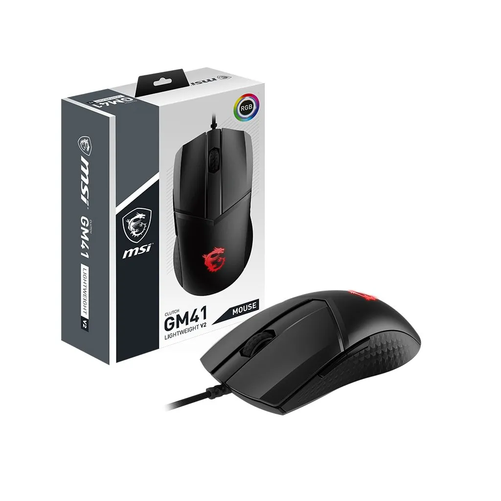 MSI Clutch GM41 V2 Wired Gaming Mouse, Black