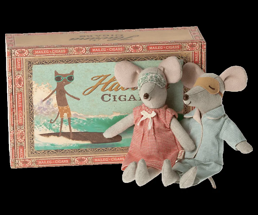 Mum & Dad Mice in Cigar Box