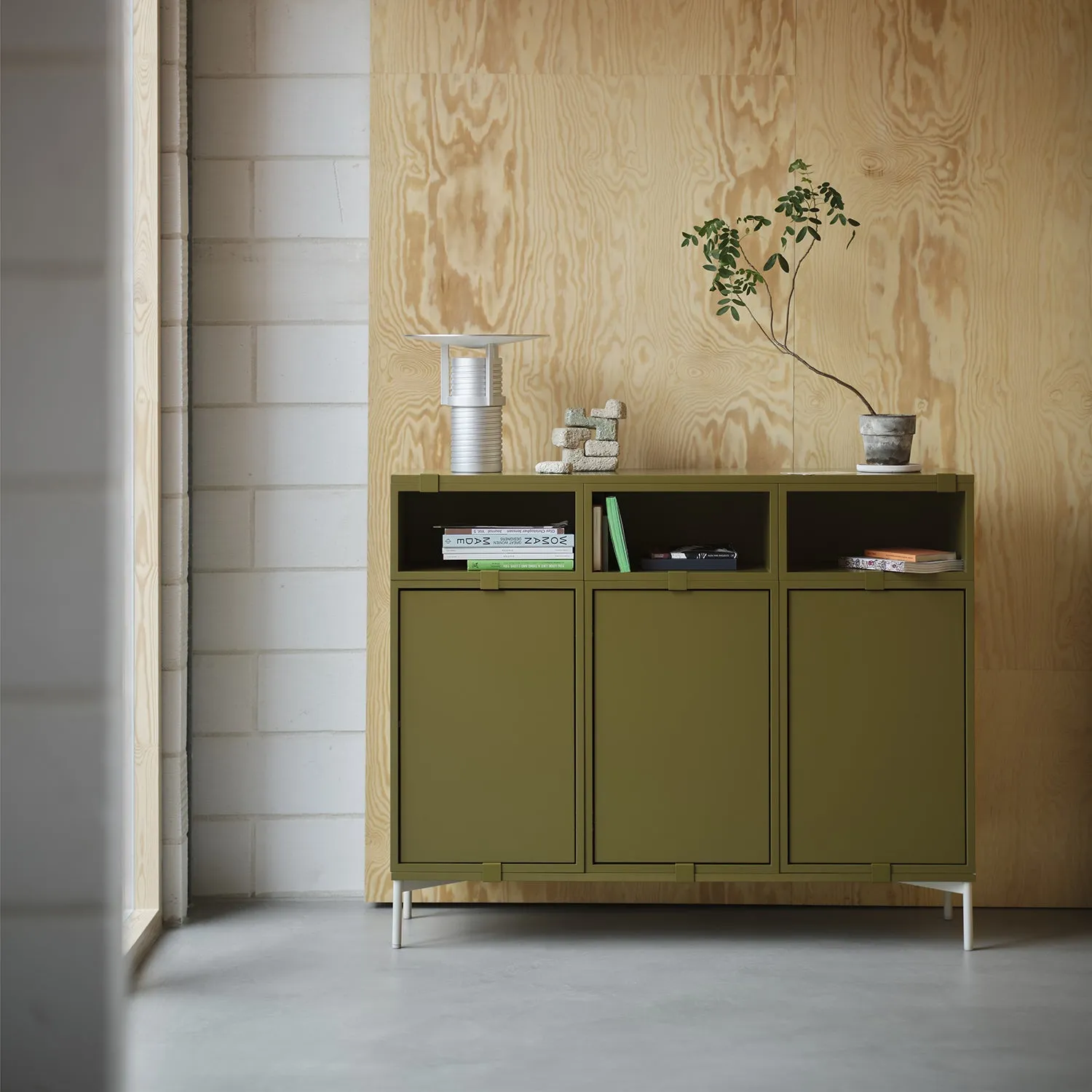 muuto | stacked storage system | podium with tube base 131cm | brown green   grey