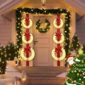 premium 4-Piece Christmas Decoration Set, Pre-lit Artificial Christmas Tree Garland Wreath 4FT Xmas Trees 4-Piece Set, Outdoor Christmas Tree for Porch, Entrance, Holiday Decor Christmas wreath