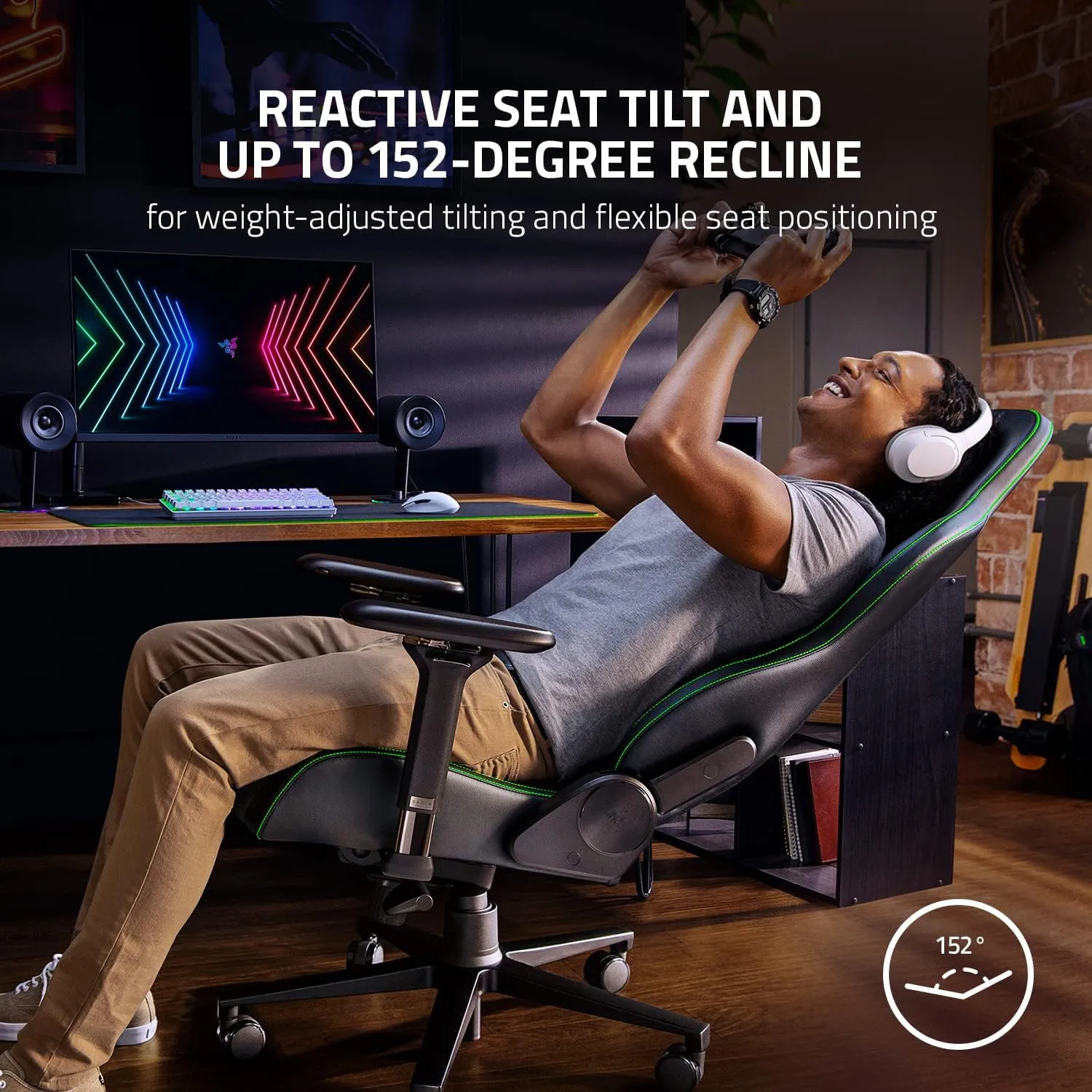 Razer Enki Gaming Chair for All-Day Comfort | Built-in Lumbar Arch | Synthetic Leather | Reactive Seat Tilt