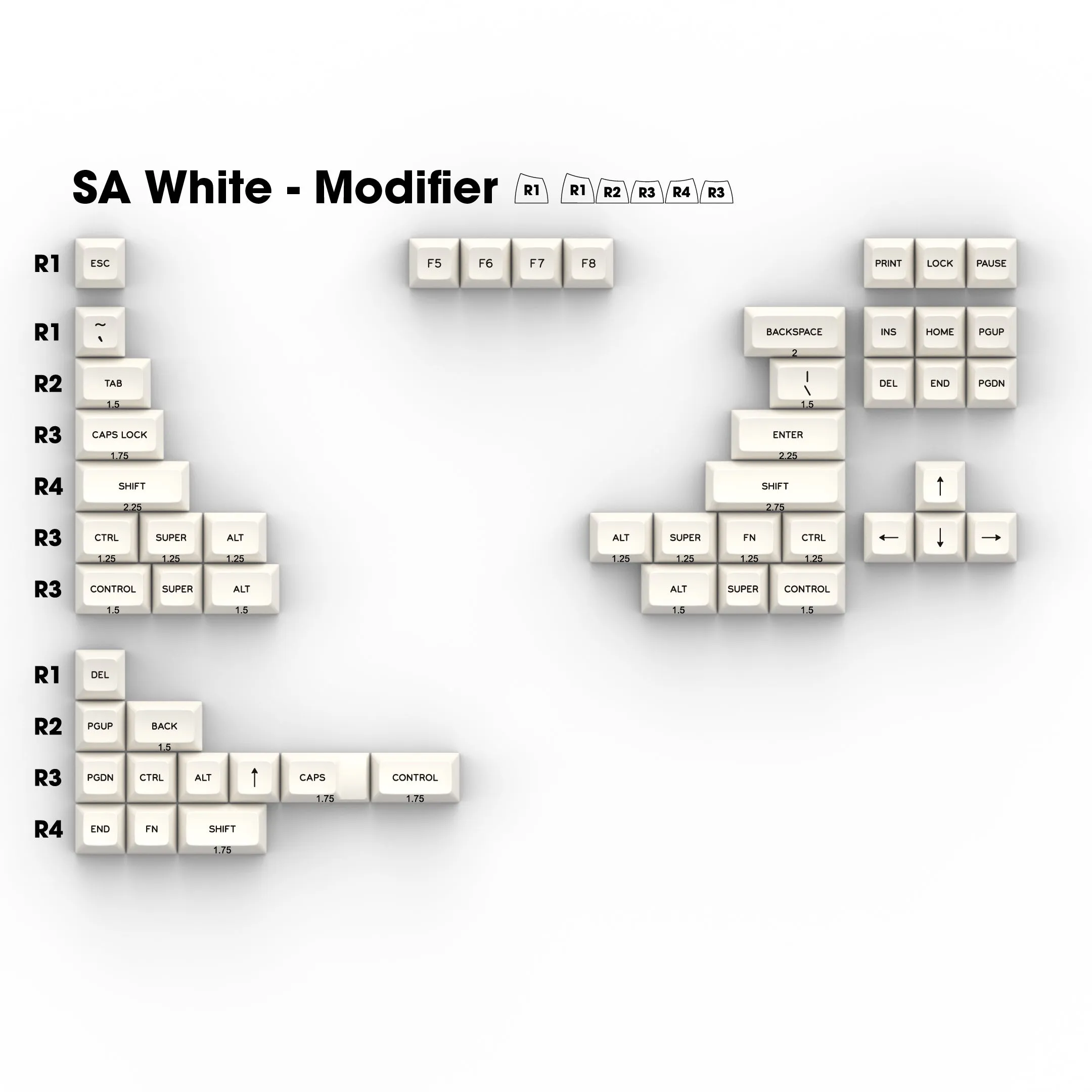 SA Black on White (BoW) - Single Keycaps