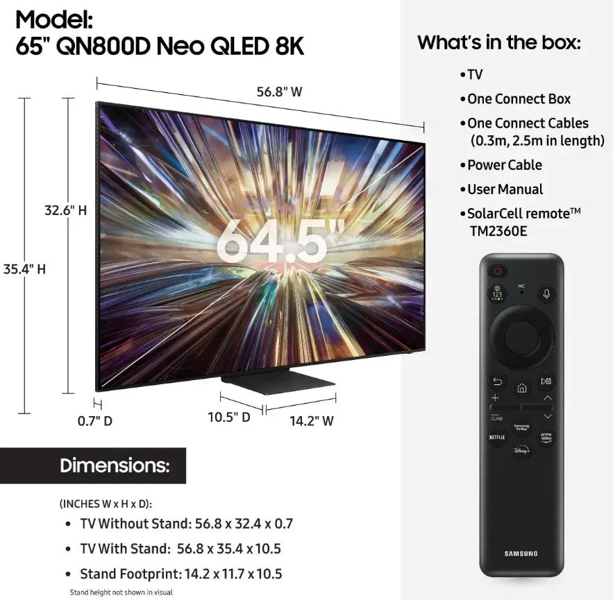 Samsung 65” Class QN800D Series Neo QLED 8K Smart Tizen TV