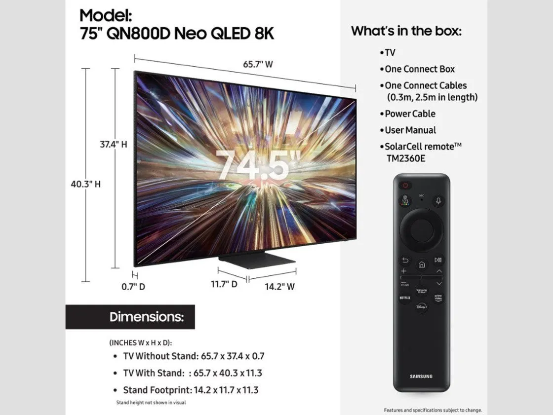 Samsung 75” Class QN800D Series Neo QLED 8K Smart Tizen TV