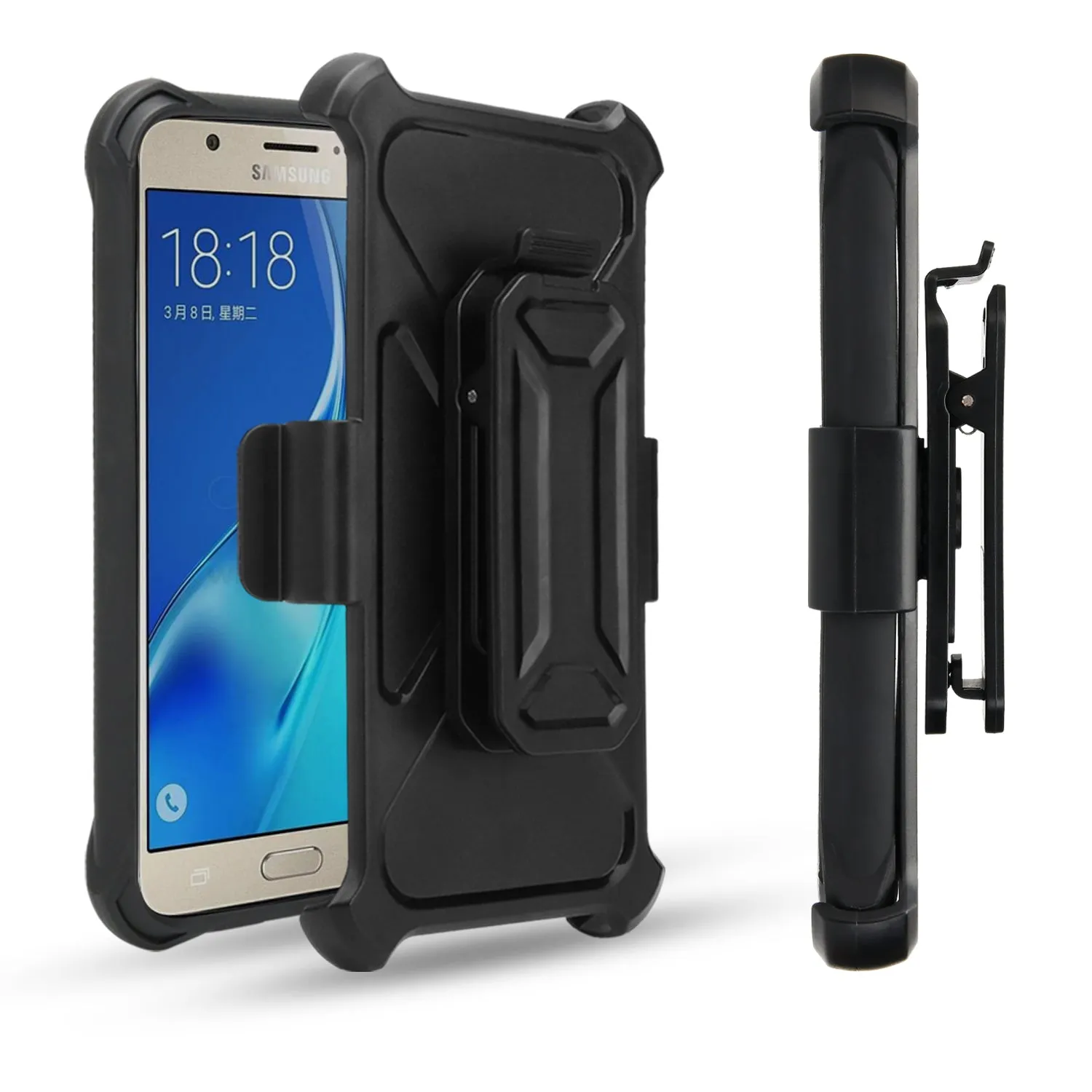 Samsung Galaxy J7 (2017) / J7 Sky Pro / J7 Perx / J7 V / J7 Prime / Galaxy Halo Case, Rugged Slim Rotating Swivel Lock Carbon Fiber Combo Clip Cover - Blue