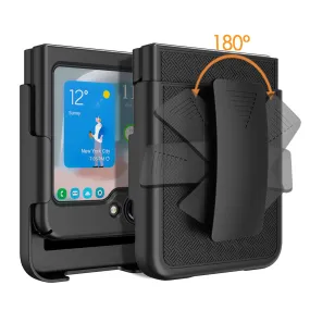 Samsung Galaxy Z Flip5 Case, Rugged Slim Rotating Swivel Lock Holster Shell Combo Clip Cover - Black