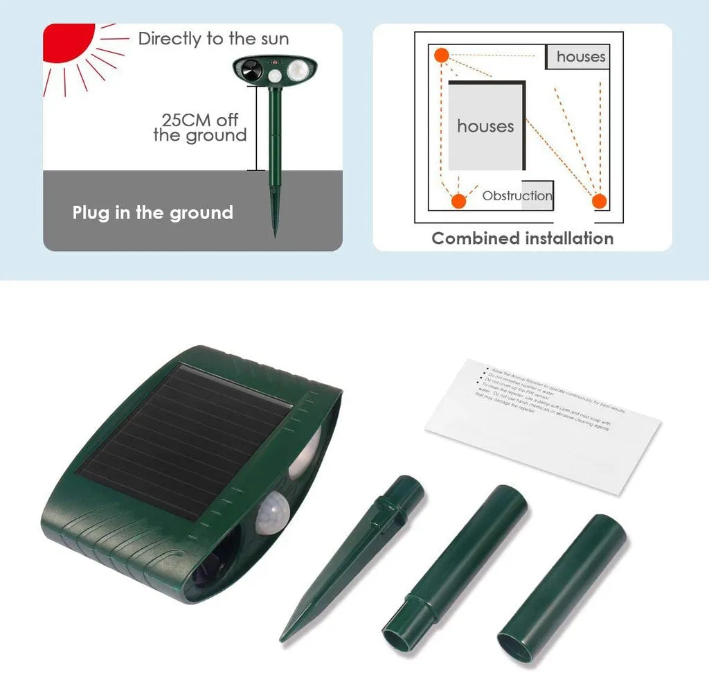 Solar Powered Ultrasonic Outdoor Animal Repeller - PACK OF 2