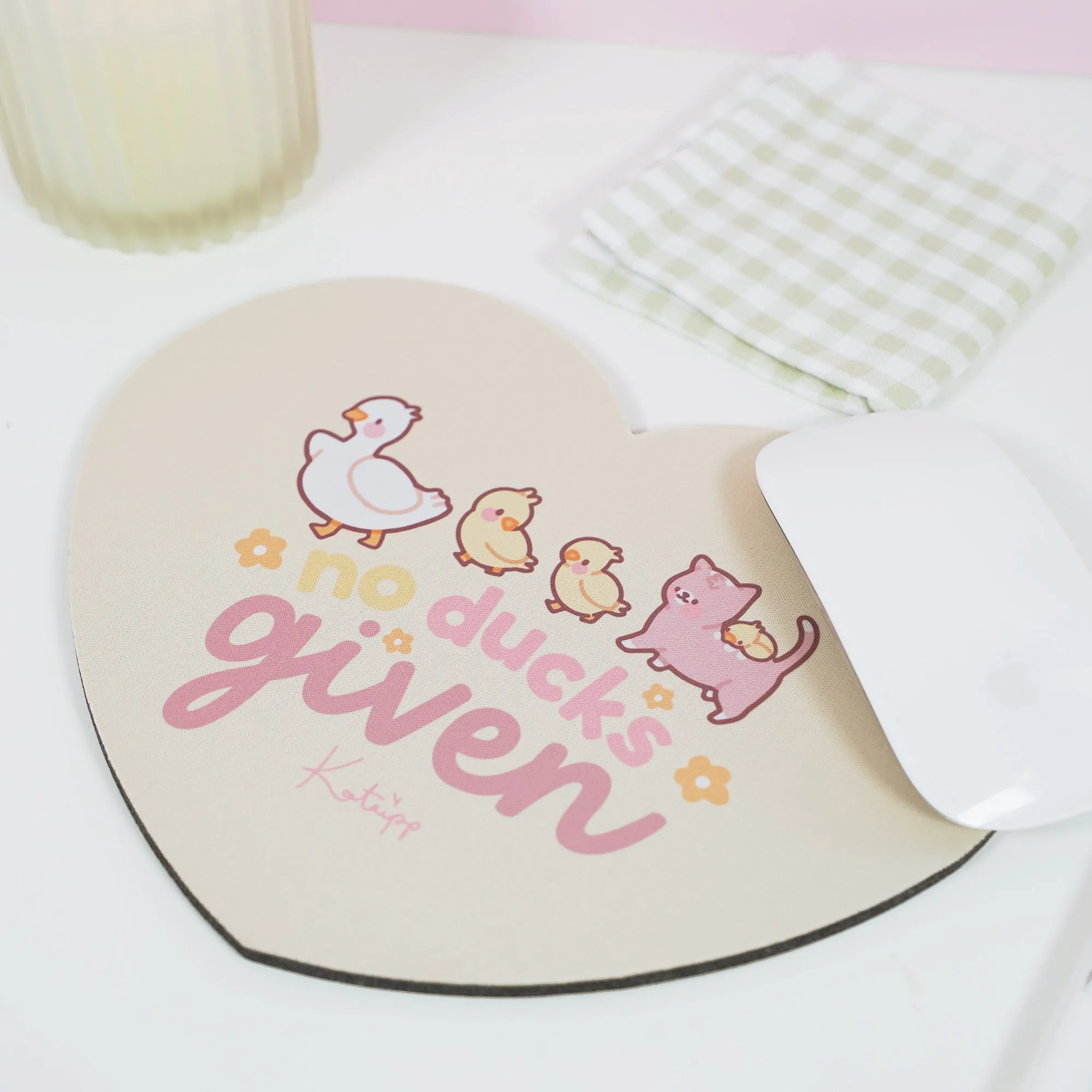 Spring Ducks and Daffodils: Satsuma, Mother Duck & Katnipp Ducklings Mouse Pad - 'No Ducks Given'