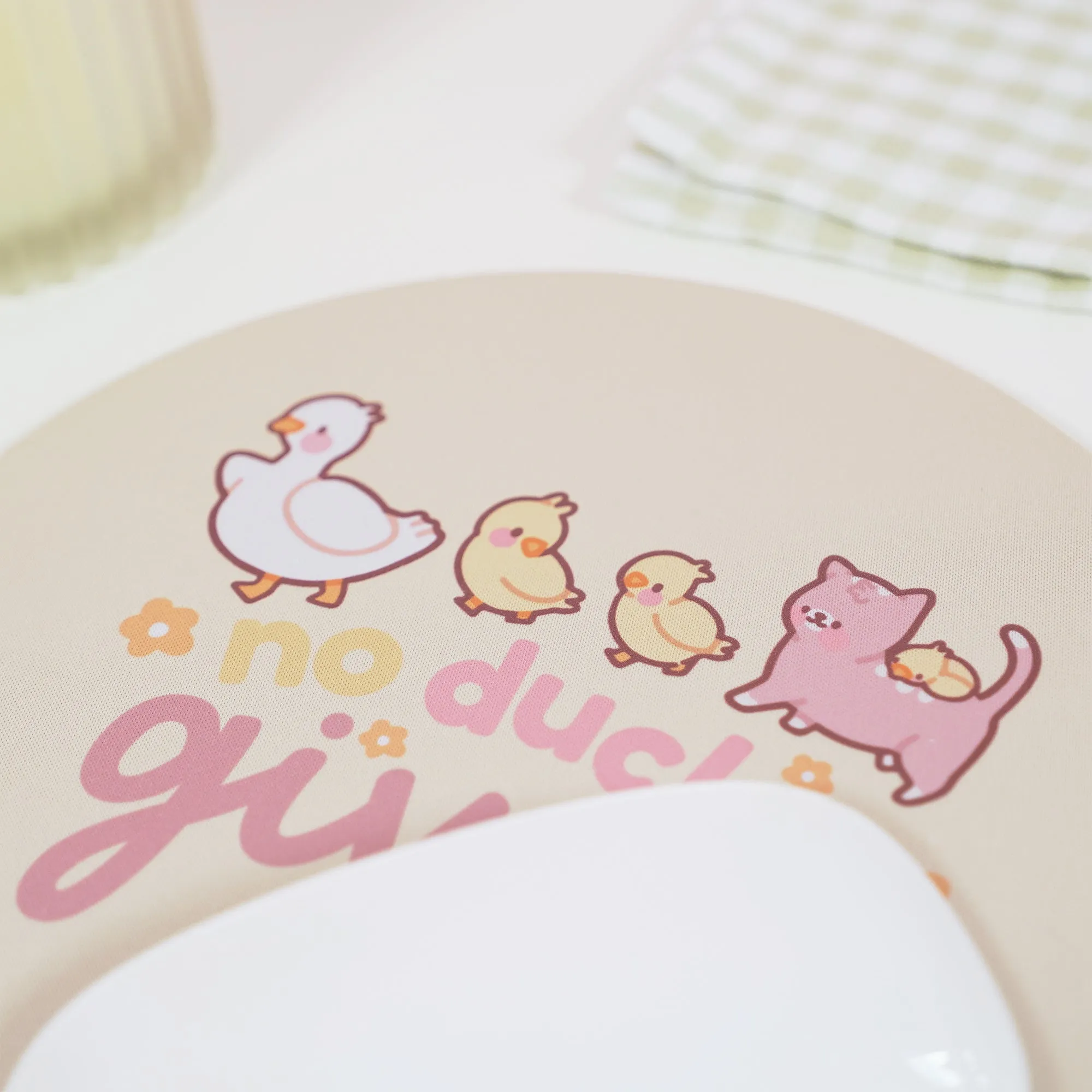 Spring Ducks and Daffodils: Satsuma, Mother Duck & Katnipp Ducklings Mouse Pad - 'No Ducks Given'