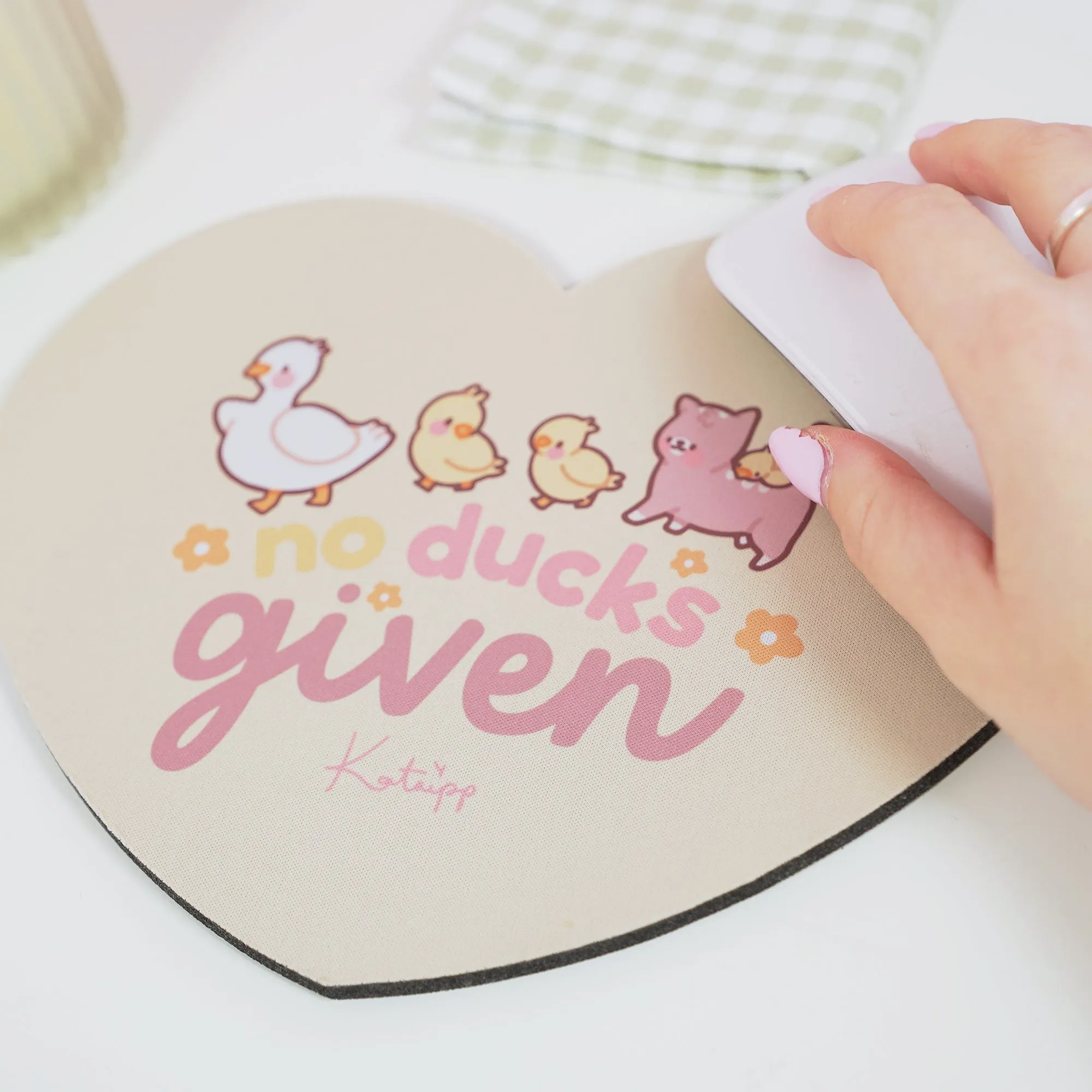 Spring Ducks and Daffodils: Satsuma, Mother Duck & Katnipp Ducklings Mouse Pad - 'No Ducks Given'
