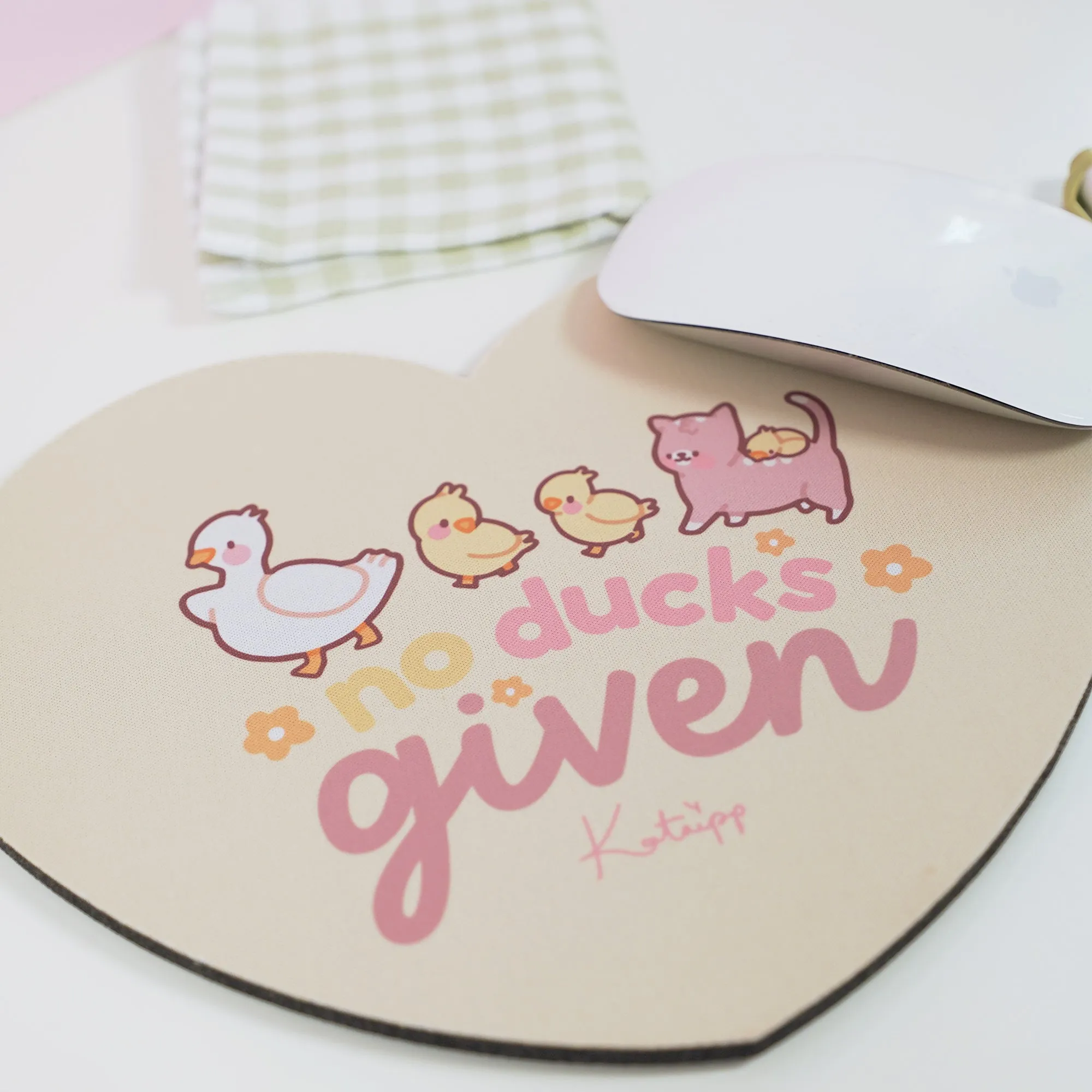 Spring Ducks and Daffodils: Satsuma, Mother Duck & Katnipp Ducklings Mouse Pad - 'No Ducks Given'
