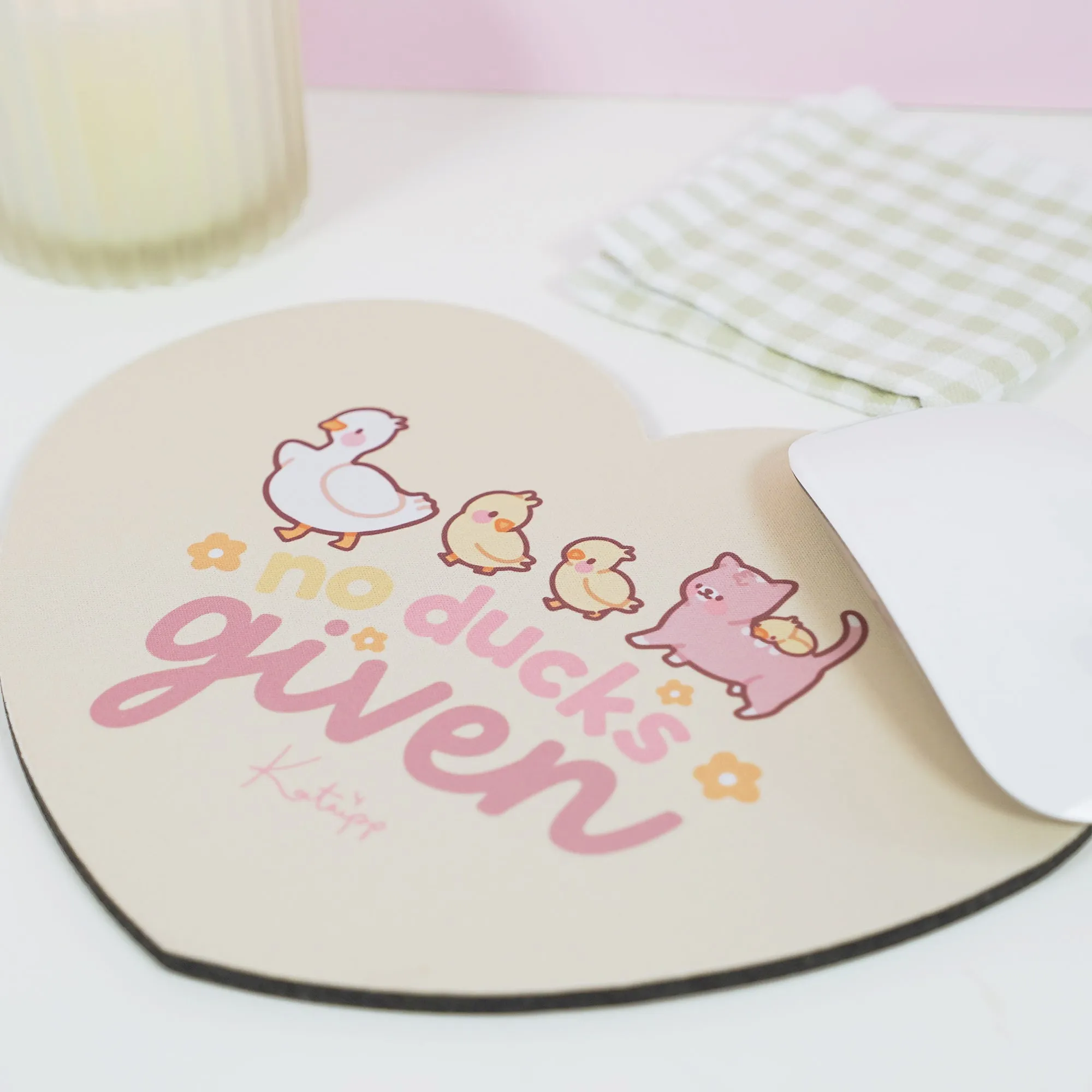 Spring Ducks and Daffodils: Satsuma, Mother Duck & Katnipp Ducklings Mouse Pad - 'No Ducks Given'