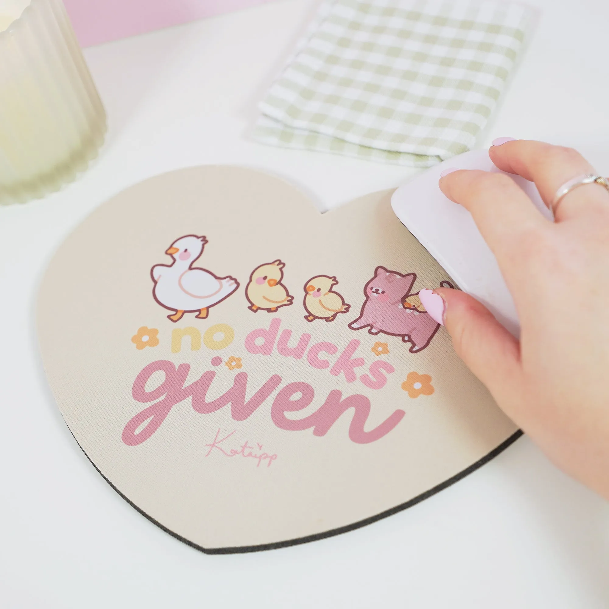 Spring Ducks and Daffodils: Satsuma, Mother Duck & Katnipp Ducklings Mouse Pad - 'No Ducks Given'