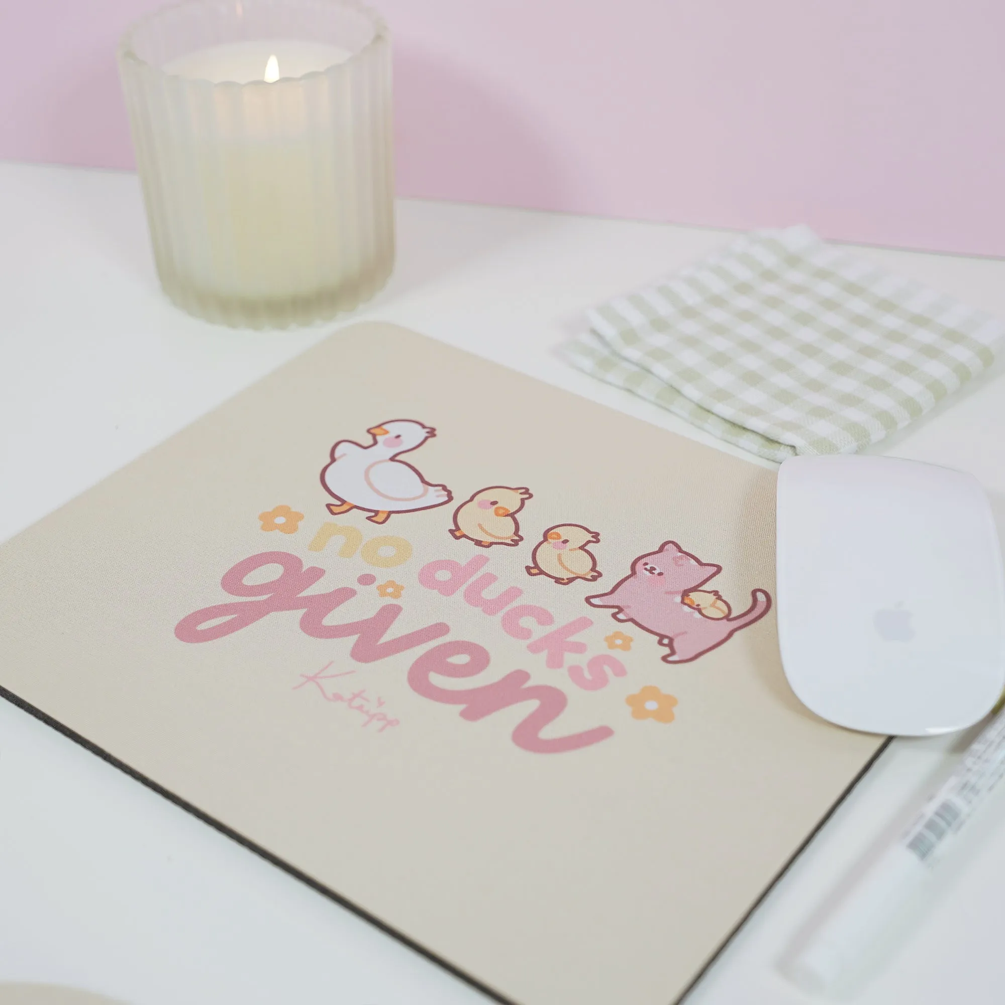 Spring Ducks and Daffodils: Satsuma, Mother Duck & Katnipp Ducklings Mouse Pad - 'No Ducks Given'