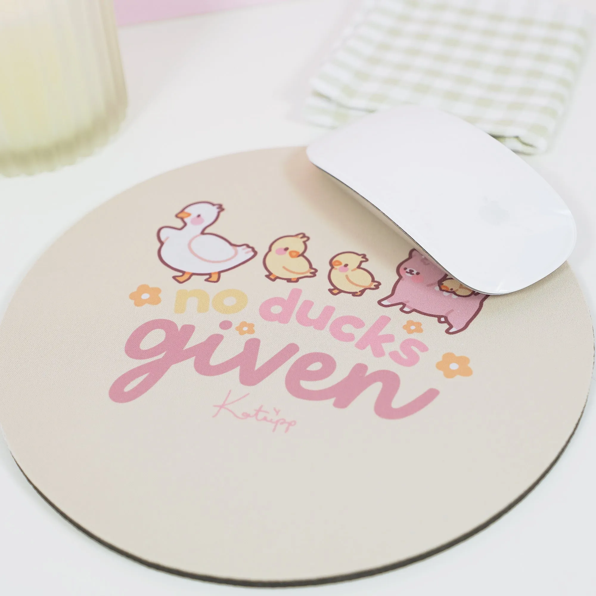 Spring Ducks and Daffodils: Satsuma, Mother Duck & Katnipp Ducklings Mouse Pad - 'No Ducks Given'