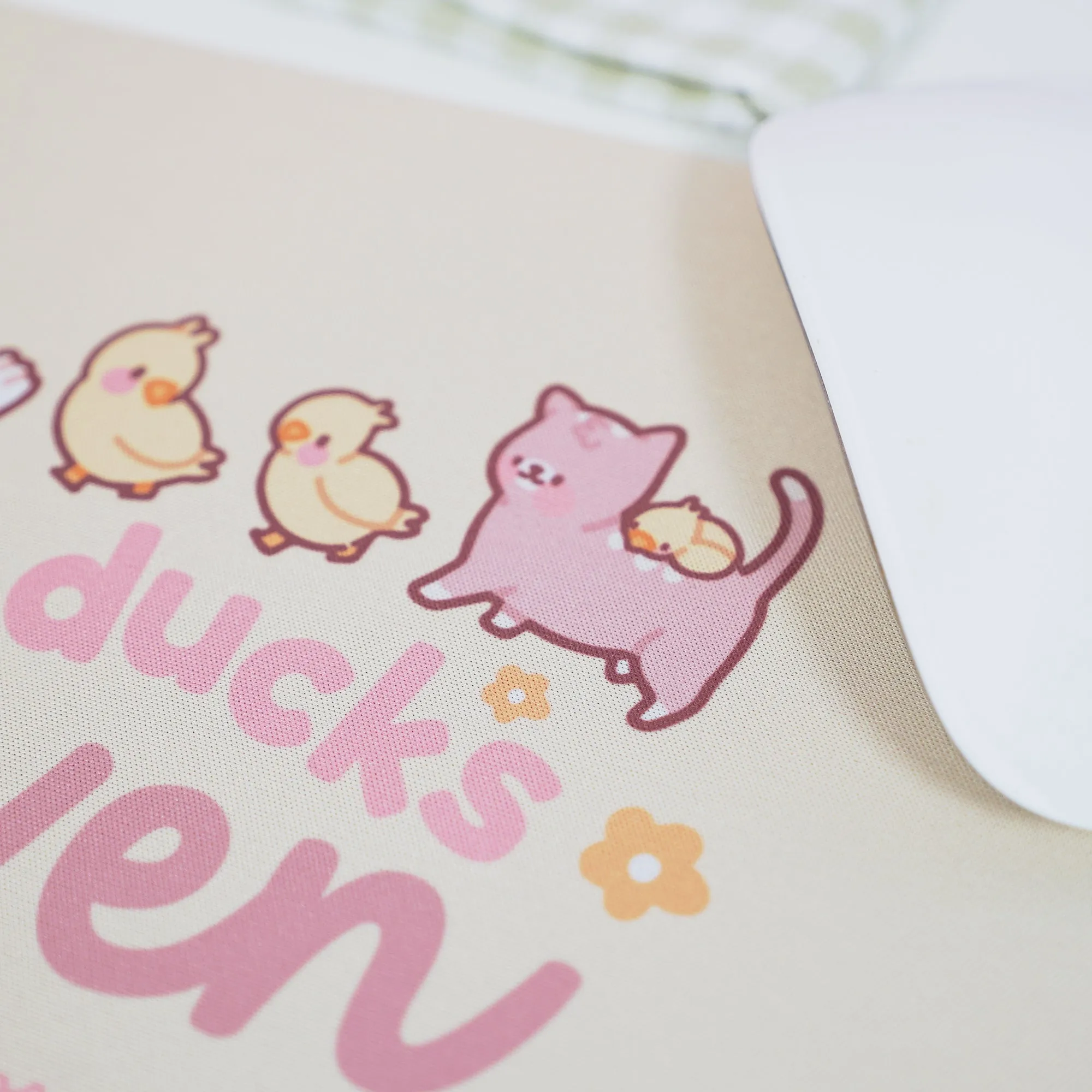 Spring Ducks and Daffodils: Satsuma, Mother Duck & Katnipp Ducklings Mouse Pad - 'No Ducks Given'