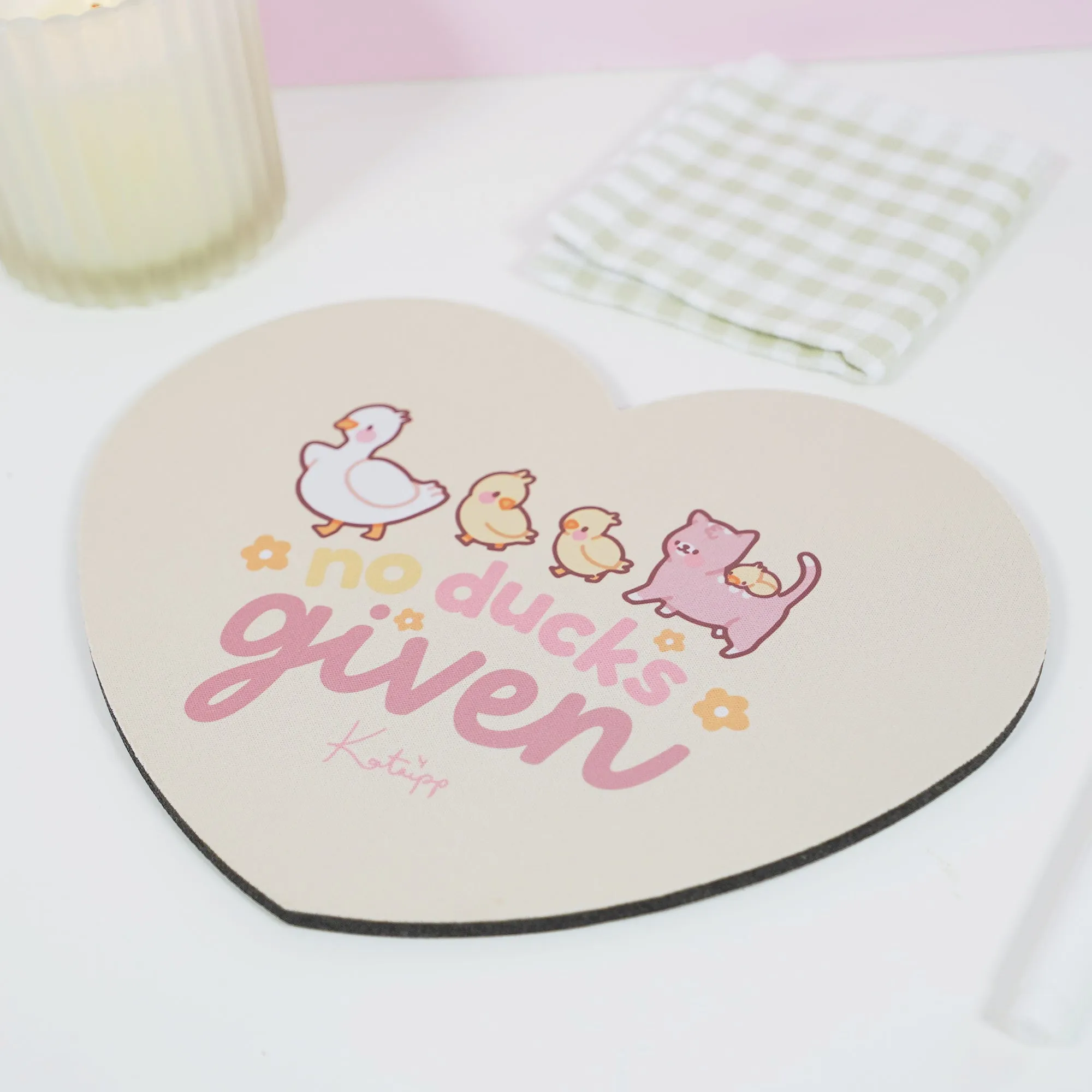 Spring Ducks and Daffodils: Satsuma, Mother Duck & Katnipp Ducklings Mouse Pad - 'No Ducks Given'