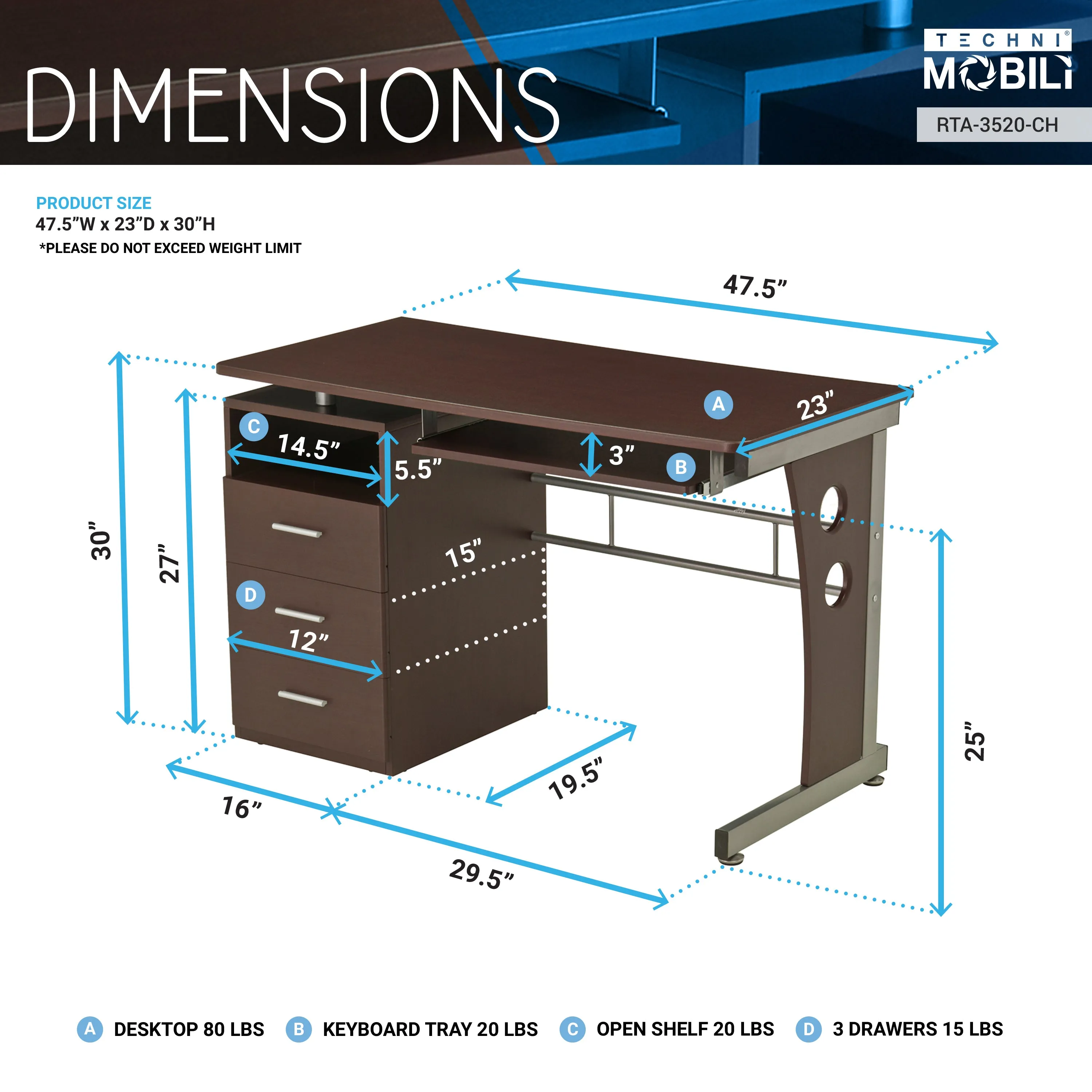 Tech Max Desk With Ample Storage - Chocolate