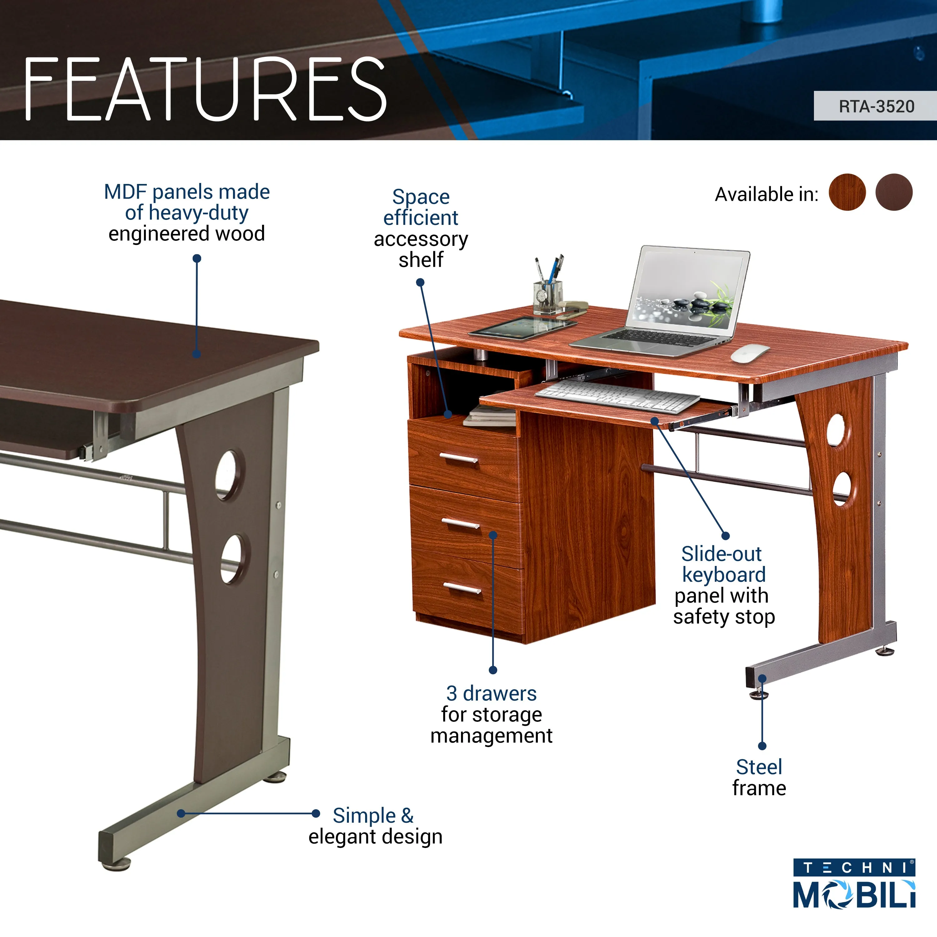 Tech Max Desk With Ample Storage - Chocolate