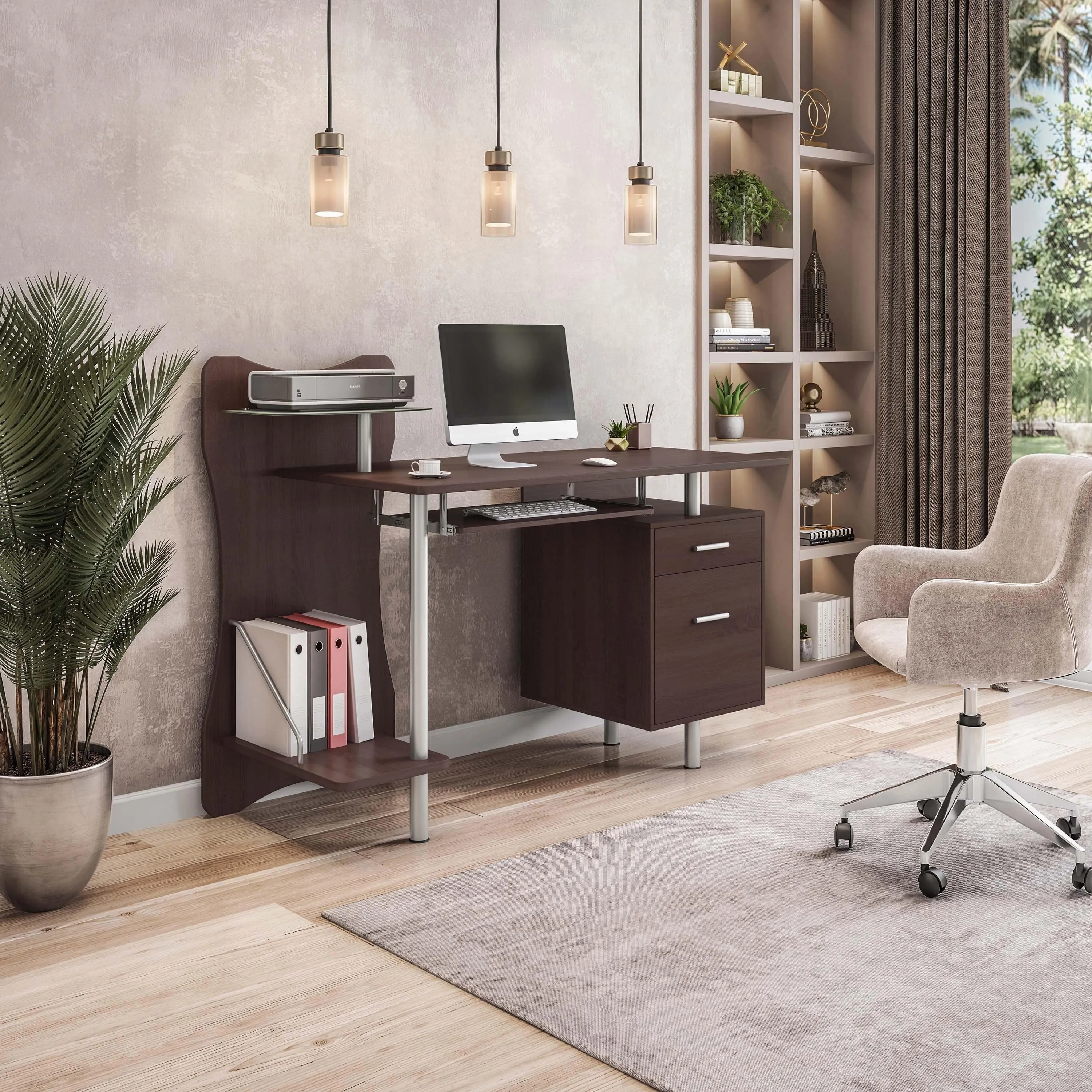 Techni Mobili Stylish Computer Desk withStorage, Chocolate