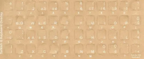 Turkish Keyboard Stickers - Labels - Overlays with White Characters for Black Computer Keyboard