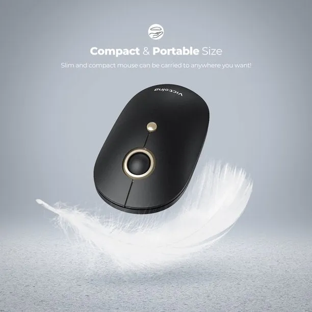 VictSing 2.4G Slim Wireless Mouse – Silent, Noiseless Computer Mouse with Quiet Click, Mini Optical Portable Travel Cordless Mice with 5 Level Adjustable DPI Black Gold