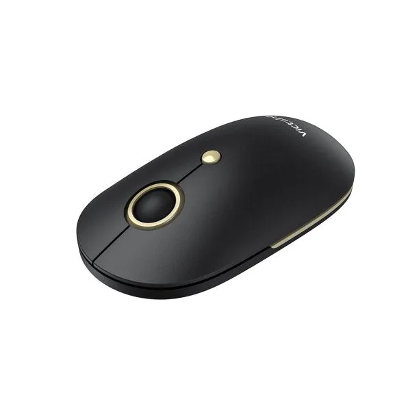 VictSing 2.4G Slim Wireless Mouse – Silent, Noiseless Computer Mouse with Quiet Click, Mini Optical Portable Travel Cordless Mice with 5 Level Adjustable DPI Black Gold