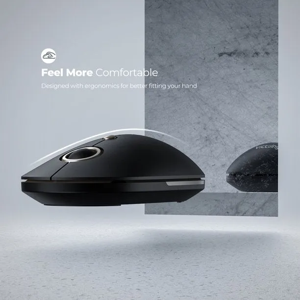 VictSing 2.4G Slim Wireless Mouse – Silent, Noiseless Computer Mouse with Quiet Click, Mini Optical Portable Travel Cordless Mice with 5 Level Adjustable DPI Black Gold