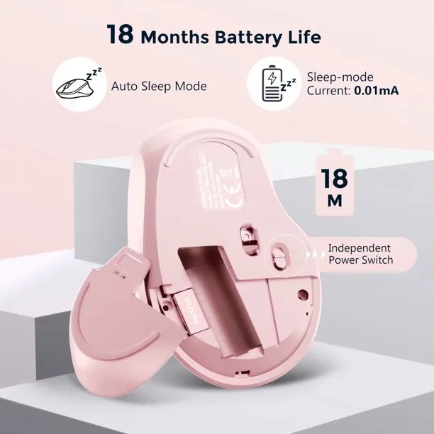 VicTsing Mini Ergonomic Wireless Mouse, Pink