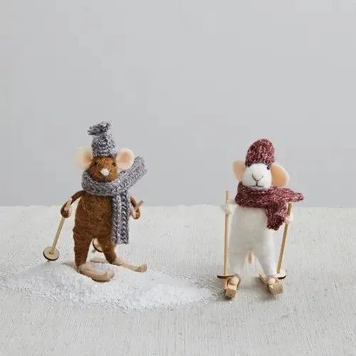WOOL SKIING MICE FELT ORNEMENTS