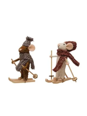 WOOL SKIING MICE FELT ORNEMENTS