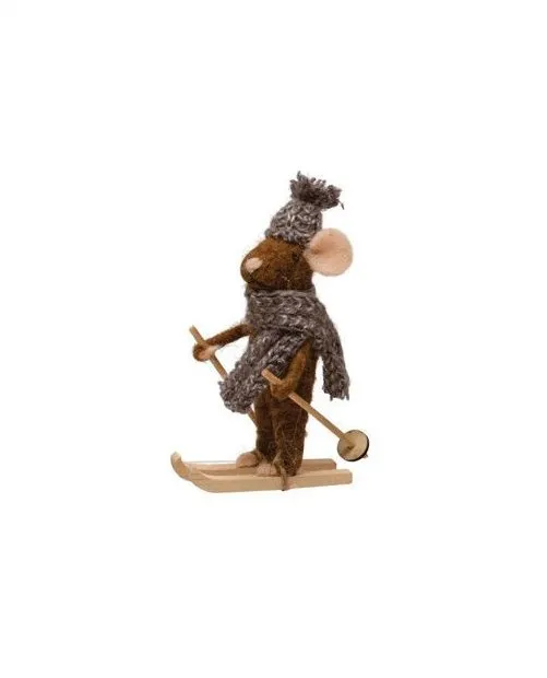 WOOL SKIING MICE FELT ORNEMENTS