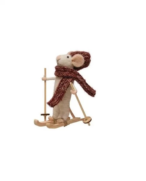 WOOL SKIING MICE FELT ORNEMENTS